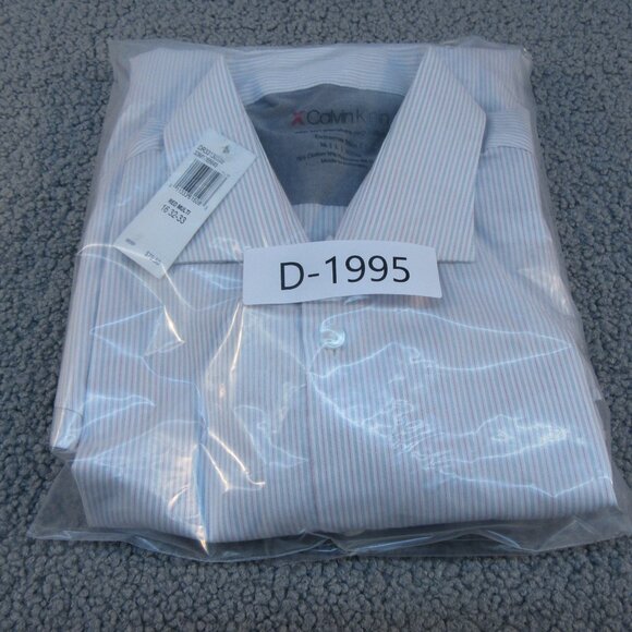 Calvin Klein Mens Extreme Slim Fit Button Down Shirt 16 L 32/33 White Gray - Picture 9 of 9